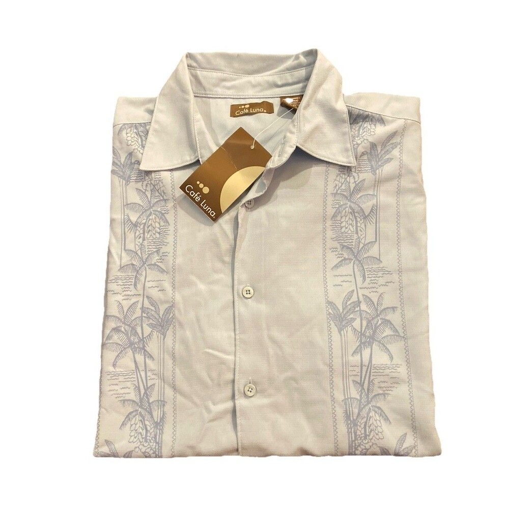 Cafe Luna Shirt Short Sleeve Size Large Blue Floral Resort Vacation Hawaiian